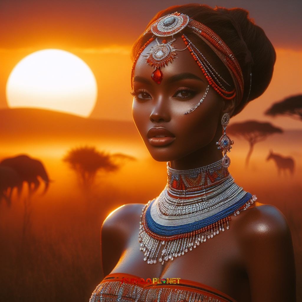 gorgeous nubian women wearing african ornaments and diamond outfits