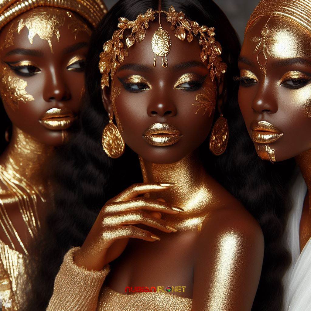 gorgeous nubian women wearing gold outfits